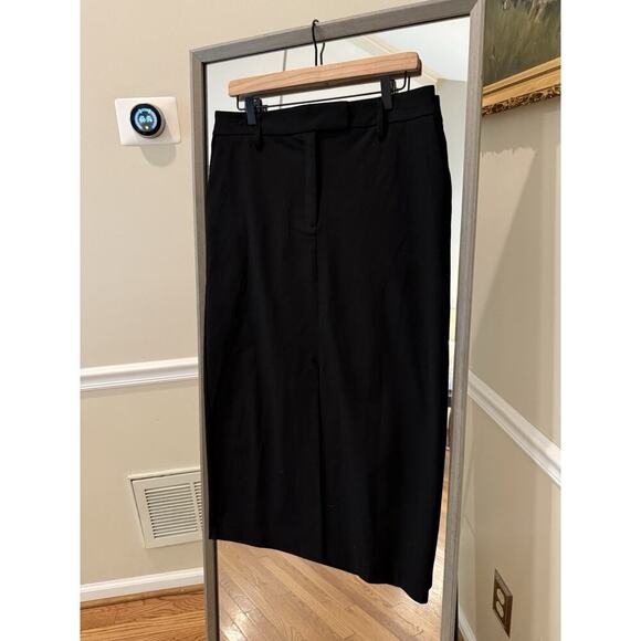 Black Skirt A-Line Midi Sz 10 Seamed Panel Front Slit Rachel Zoe - Picture 1 of 3